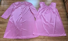 VANITY FAIR Pink Silky Nylon Lace Nightgown & Robe Set Size Med & Large USA