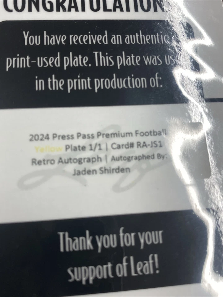 JADEN SHIRDEN Auto 1/1 2024 Leaf Press Pass Printing Plate Autograph 1 Of 1 - Image 4 of 4
