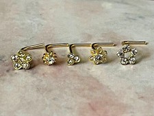 Flower nose stud 18 carat gold plated over sterling silver flower  L Shaped