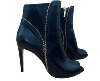 Salvatore Ferragamo Women's Size 10 Black Riona Nero Leather Peep Toe Booties