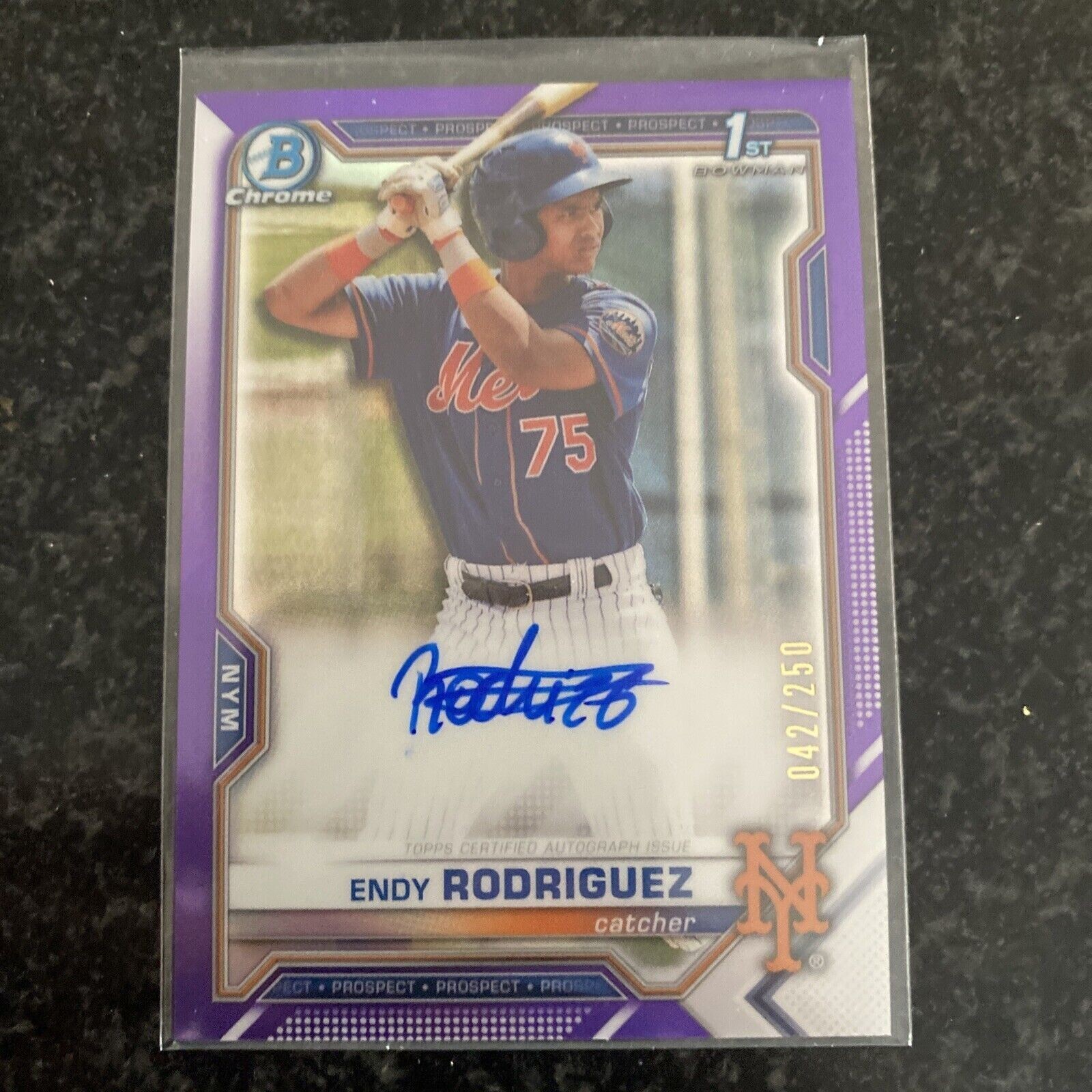 2021 Endy Rodriguez Bowman Chrome Prospect Purple Refractor AUTO /250 RC Pirates