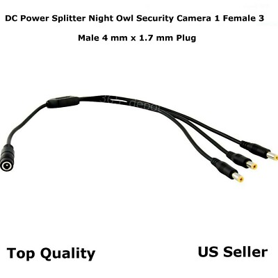 DC Power Splitter Night Owl Security Camera 1 Female 3 Male 4 mm x 1.7 mm Plug 