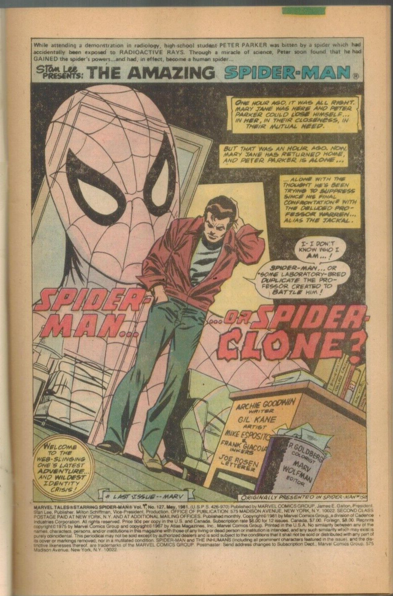 Marvel Tales #127 Spider-Clone? (rep Amazing Spider-Man 150) 1981