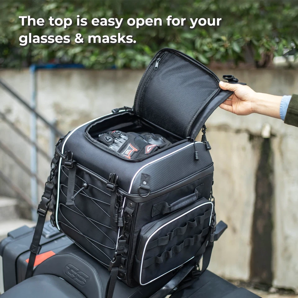 40L Motorcycle Rear Tail Bag Saddle Luggage Storage For Touring Road King Glide - Image 4 of 4