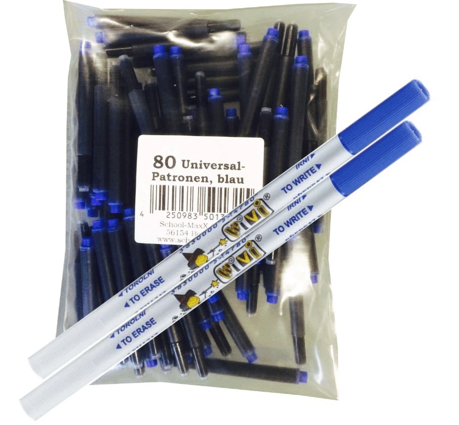 SCHOOL-MAXX 80 Universalpatronen + 2 Tintenlöscher Füller geeignet Lamy Pelikan Kombipatrone
