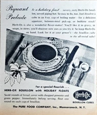 HERB-OX BOUILLON with HOLIDAY FLOATS - 1946 Vintage Print Ad - Piquant Prelude