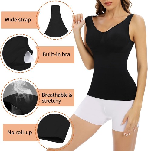 Cami with Built in Bra Padded Compression Shapewear Tank Top Women Body Shaper - Picture 5 of 17