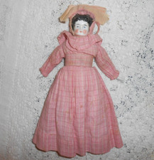 Pretty Antique German 0 China Doll Black Hair Pink Outfit Hertwig Repaired O