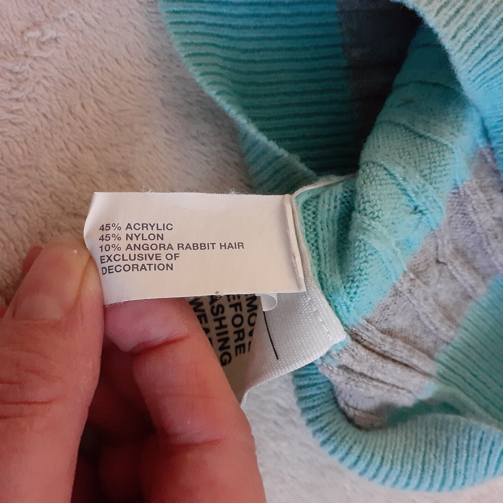 GAP Girl's Size M (8) Blue & Gray Stripe Angora Blend Soft Knit Pullover Sweater image 5