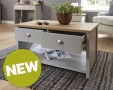 Image of GREY LANCASTER 2 DRAWER COFFEE TABLE-ASSEMBLY OPTION- LOCAL DELIVERY ONLY