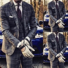 Plaid Checked Business Men Suits Regular Fit Formal Notch Lapel Single Breasted