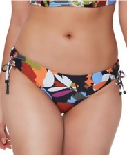 Bar Iii aWomen's Printed Side-Shir red Hipster Bottoms, Swimsuit Large L