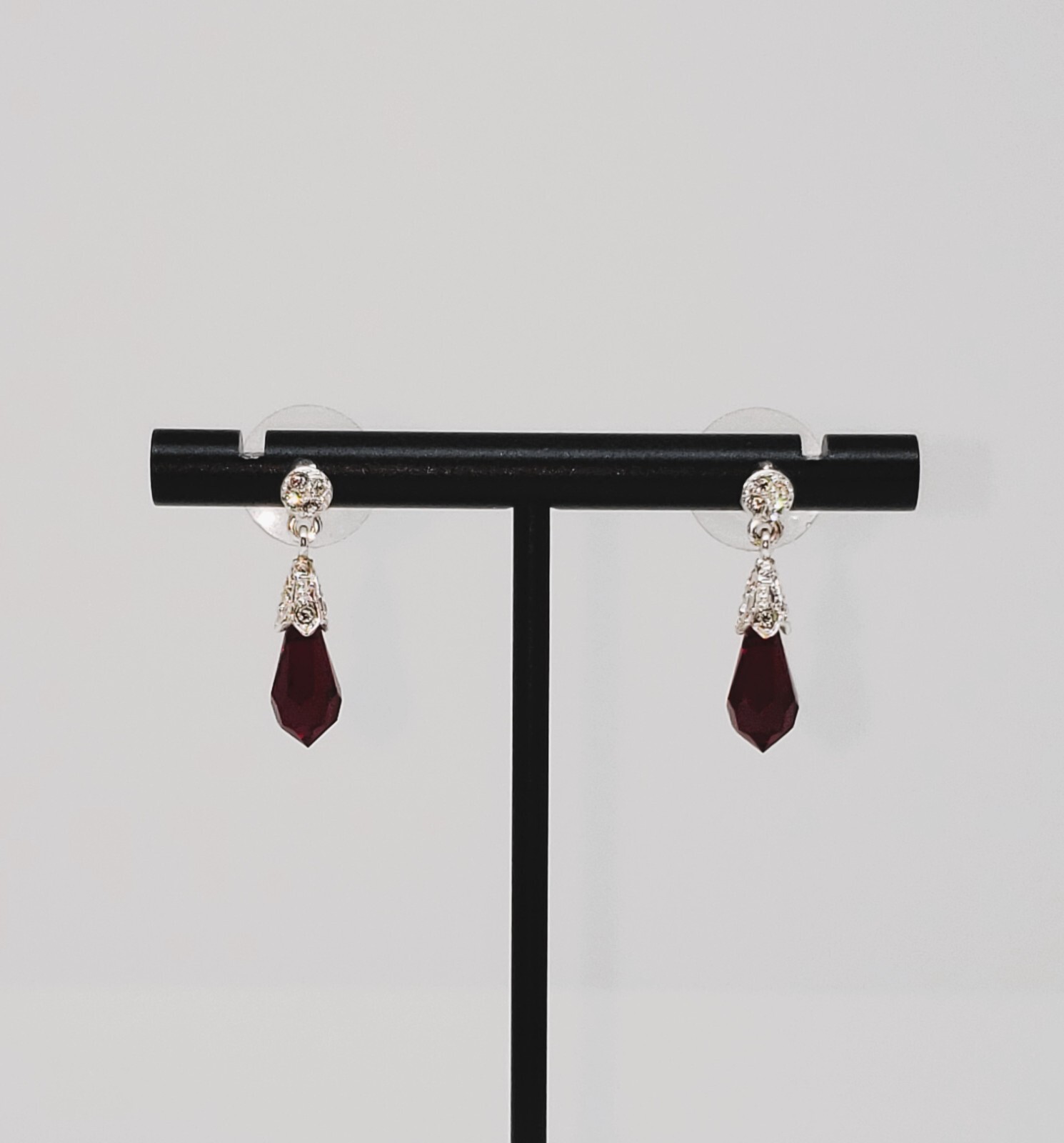 Simulated Ruby or Garnet Dangle Drop Earrings - image 2