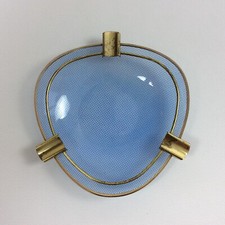 vintage ashtray fifites rockabilly 1950s wire glass kidney check blue
