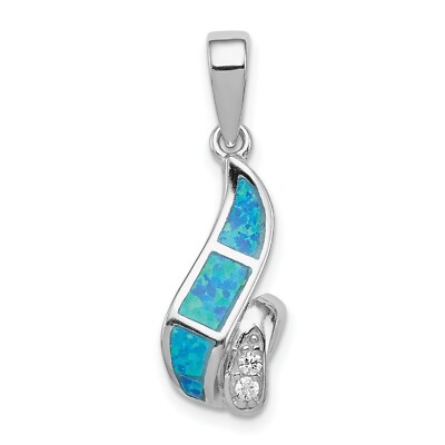 Sterling Silver Cubic Zirconia Inlay Lab Created Opal Twisted Pendant 2.14gm