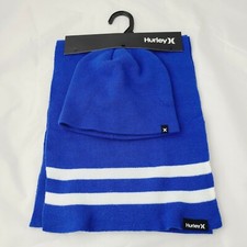 Hurley Blue Hat And Scarf Set Mens New Yorker Beanie Gift Striped One size