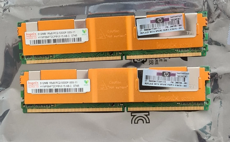 2 x HP 398705-051 416470-001 512MB DDR2 PC2-5300 CL5 SDRAM - Immagine 2 di 4