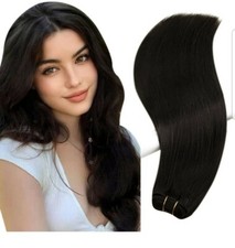 RUNATURE 18 INCH, OFF Black Weft Hair Extensions. 7 pc. From Real Hair