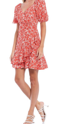 NWT Sachin Babi Catherine Puff Sleeve Ruffle Hem Faux Wrap Mini