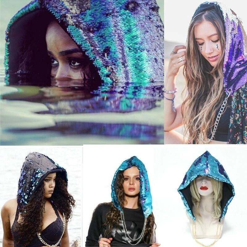 Full Shiny Sequin Chain Hood Hats Festival Halloween Rave  display picture 1