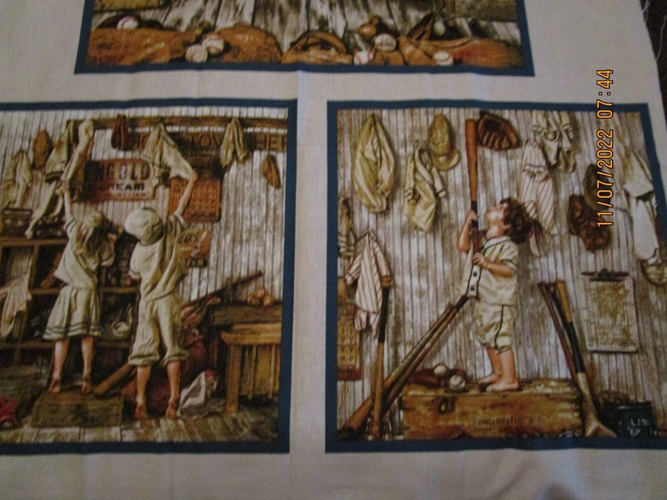 PLAY BALL FABRIC VINTAGE SEPAI ELIZABETH STUDIOS COTTON FABRIC PANEL 44" X36" - Image 2 of 4