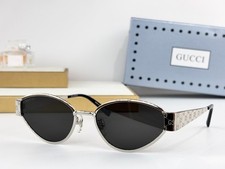 Gucci GG1853S Silver Oval Sunglasses Black Lenses GG Monogram 55mm