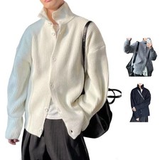 Herren Langarm Strickjacke Pullover Einfarbig Knopfleiste Lockere Passform Stric