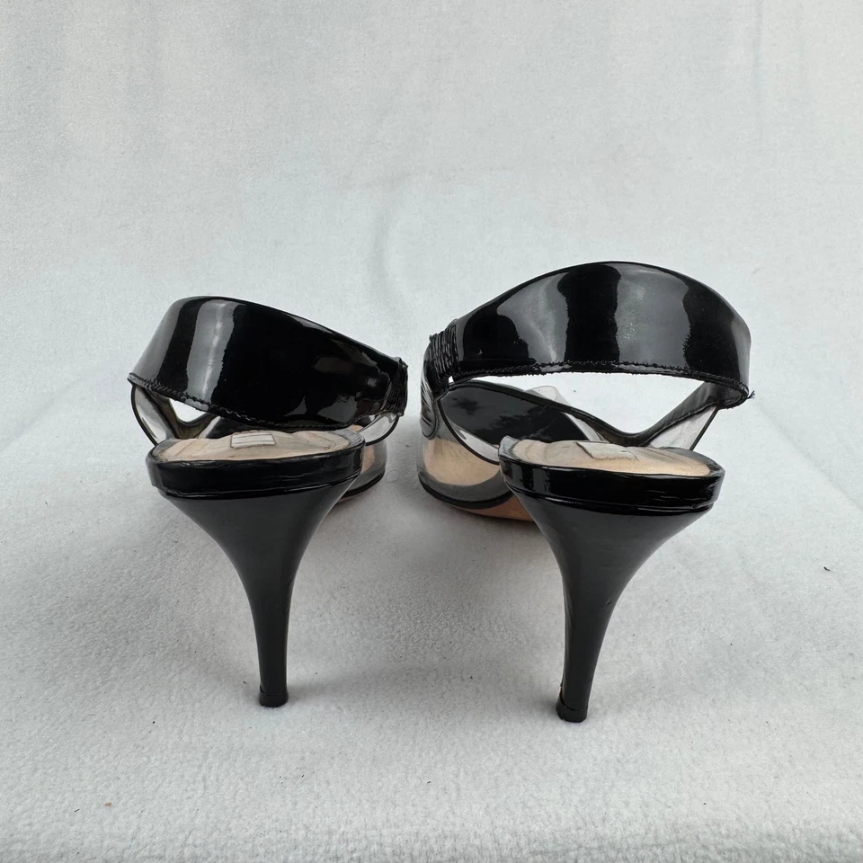 Schutz Black Patent Leather & Clear Slingback Heels Pumps Size 10B - Image 2 of 4