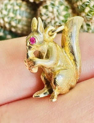 Vintage Georg Jensen 9k 9ct Gold Eichhörnchen Anhänger Charm mit Rubin Augen London 1968