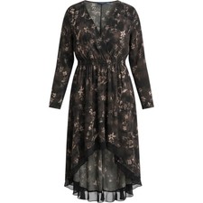 Simply Vera Vera Wang Floral High Low Midi Dress XL Black Pink Long Sleeve VNeck