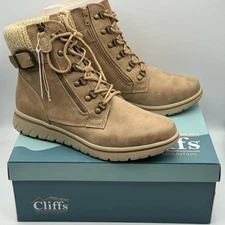 Cliffs by White Mountain Hearty Boots Sz 10M Natural Sweater Cuff Lace-Up NIB