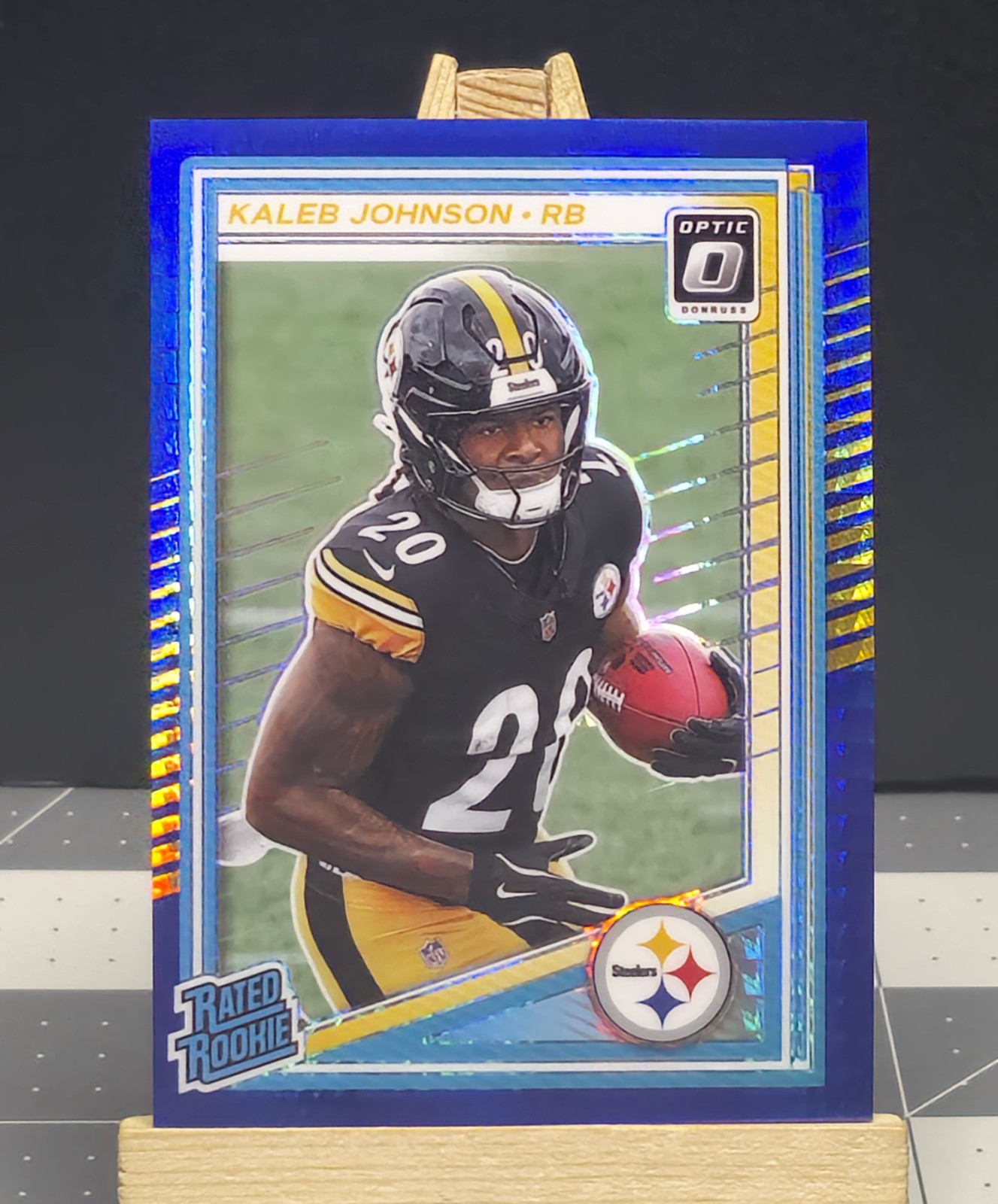 2025 Donruss Optic #232 Kaleb Johnson RC BLUE HYPER PRIZM Steelers Rated Rookie