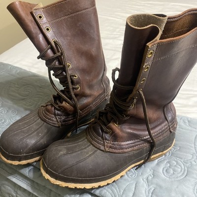 Vintage LL Bean Brown Leather Duck Boots 10 Lace Up Men's Size 8 Made In Maine