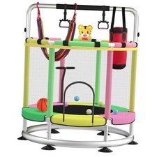 Trampoline for Kids, Adjustable Baby Toddler Trampoline with B-light green pink