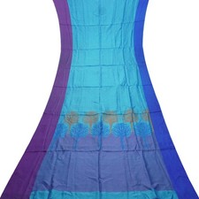 Vintage Blue Sarees 100 Pure Silk Handwoven South Indian Sari 5YD Craft Fabric