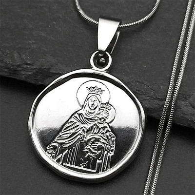 Hip Hop Virgin Mary Medal Our Lady of Guadalupe Necklace Stainless Steel Pendant