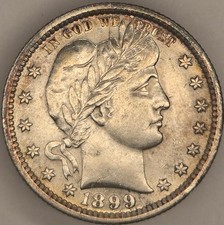 1899 AU+ Barber Quarter