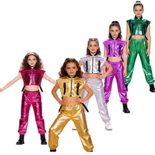 Girls Suit Hip-Hop Set Crop Top Outfit Elastic Waistband Rave Disco Dancewear