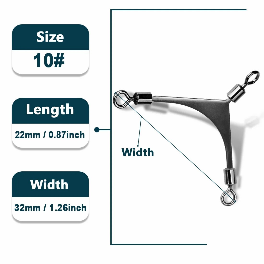 15Pcs 3 Way Swivels Fishing Tackle Tool Saltwater Fishing Rolling Barrel Swivels