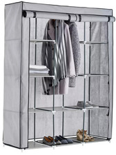Home Double Modular Wardrobe Grey & Black Fabrics Plastic Frame Clothe Organizer