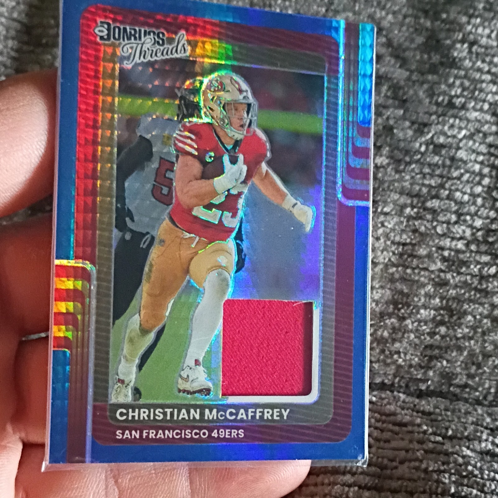 Panini 2025 Donruss Optic Donruss Threads McCaffrey DTBH-CMY Blue Hyper