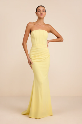 NWT Lulus Laney Light Yellow Strapless Corset Maxi Dress Size M Style  2787851 | eBay