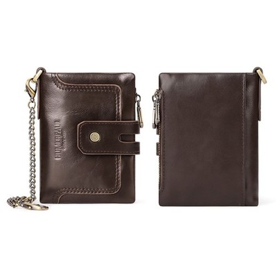 Secure Men s Short Wallet Multifunctional Trifold Double Zippers PU Coin Pocket