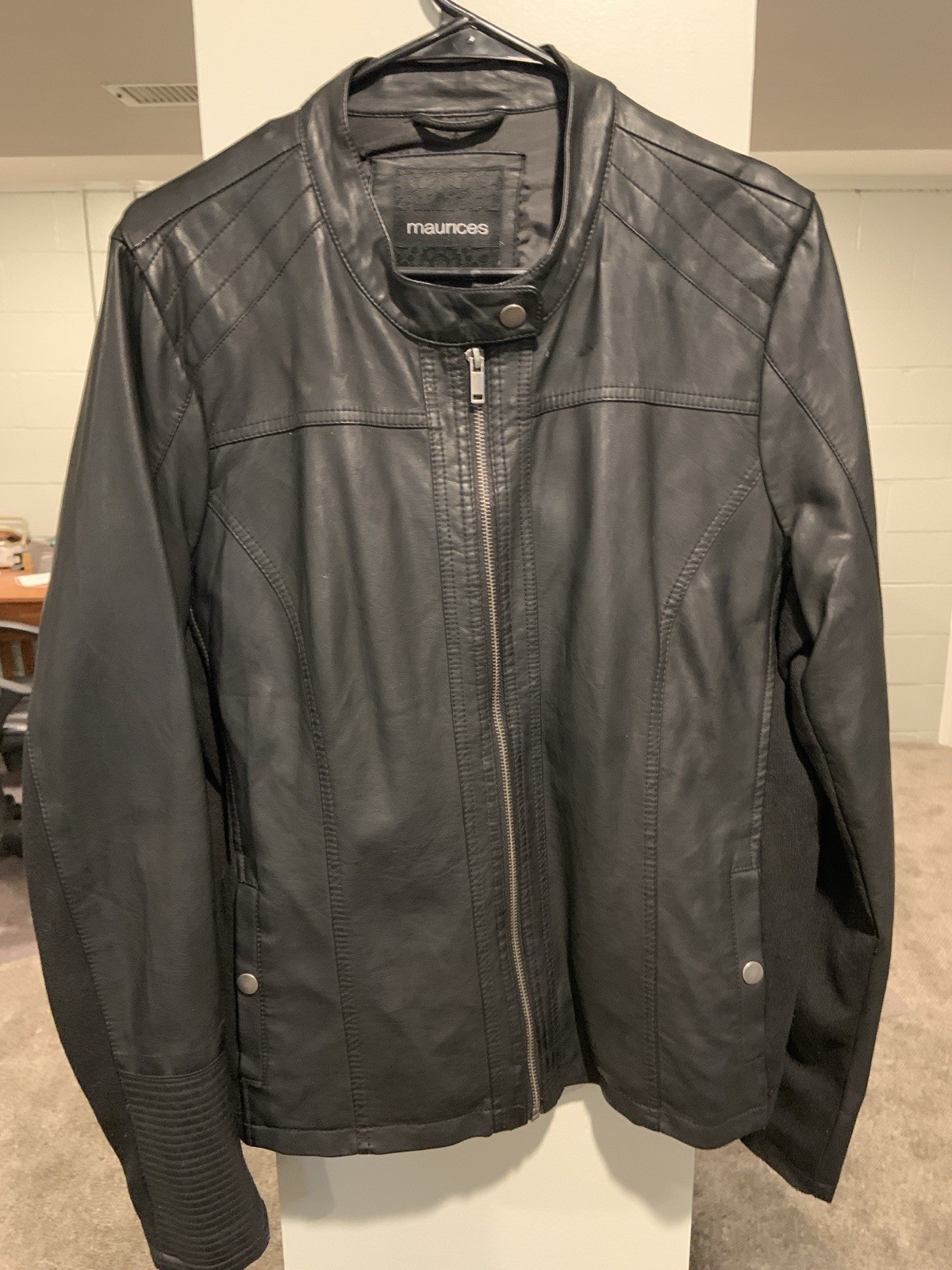 Women's Black soft Faux Leather Biker Jacket. Medium