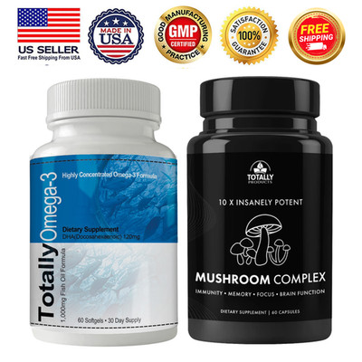 Omega- 3 Fish Oil Cardiovascular Health & Organic Mushroom Immune Supplements