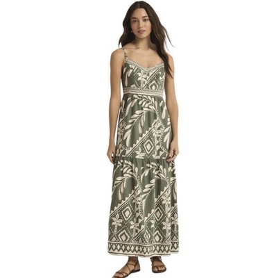 Z Supply L Tazz Palm Green Maxi Dress Smocked Back LKNU!