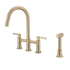 BWE Brushed Gold Bridge Kitchen Faucet with S...