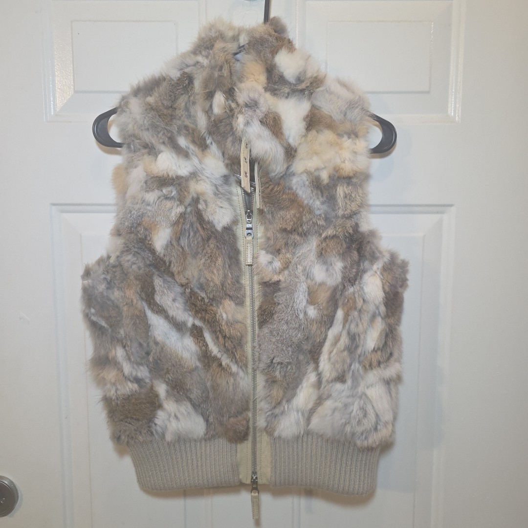 ARDEN B Rabbit Fur  Leather  Zip up Vest Coat Jacket Size Lg