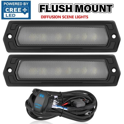 2X 8'' 60W Flush Mount Cree LED Work Light Bar Reverse Pods Offroad + Rock Switch