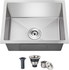 Handmade 22x18" 304 Stainless Steel Kitchen Sink, 9" Deep Single Bowl